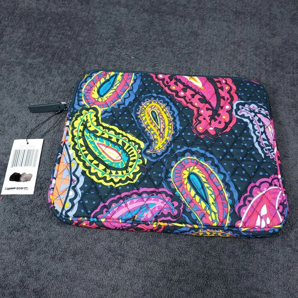 Vera Bradley Twilight Paisley Tablet Sleeve NWT Black Multicolor Zip Up